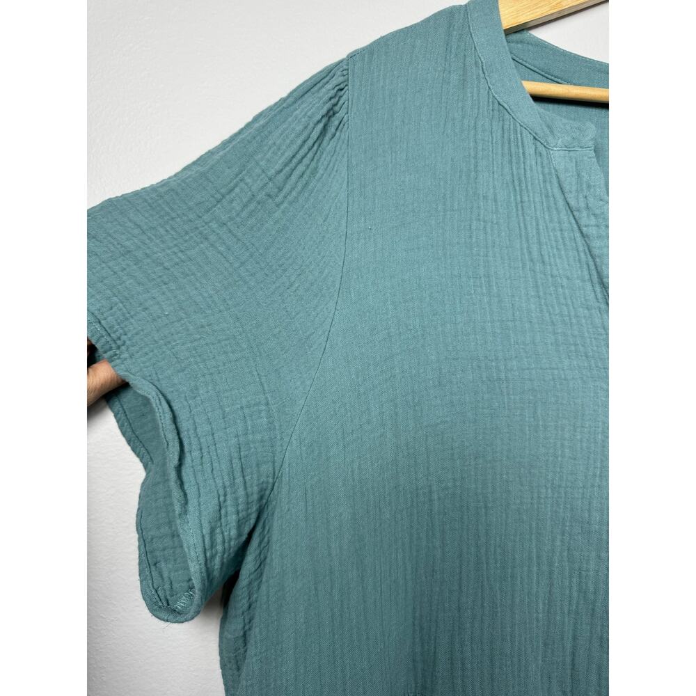 Lucky Brand Women's Dress Blue Green Tiered Short Midi Cotton Gauze Pockets 1X - Picture 4 of 11
